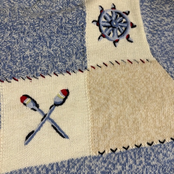 Vtg Koret Nautical Lighthouse Top Blue White Sailboat Embroidered Sz 1X Coastal - Picture 8 of 12